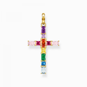 Thomas Sabo Rainbow Heritage Anhänger Kreuz mit bunten Steinen vergoldet PE939-996-7 bei Juwelier Kröpfl