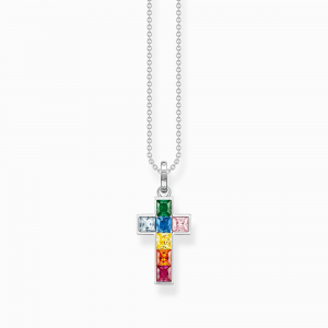 Thomas Sabo Rainbow Heritage Kette Kreuz mit bunten Steinen Silber KE2166-477-7 bei Juwelier Kröpfl