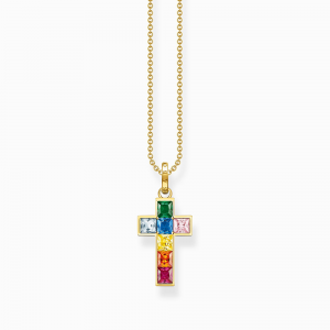 Thomas Sabo Rainbow Heritage Kette Kreuz mit bunten Steinen vergoldet KE2166-996-7 bei Juwelier Kröpfl