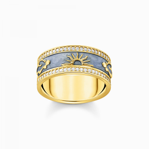 Thomas Sabo Sterling Silver Ring blau mit kosmischen Symbolen vergoldet TR2450-565-1 bei Juwelier Kröpfl