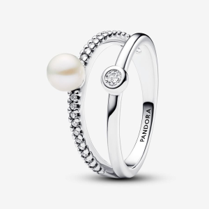 Pandora Timeless Behandelte Süßwasserzuchtperle & Pavé Doppelband-Ring 193147C01 bei Juwelier Kröpfl