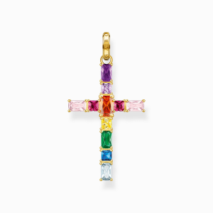 Thomas Sabo Rainbow Heritage Anhänger Kreuz mit bunten Steinen vergoldet PE939-996-7 bei Juwelier Kröpfl