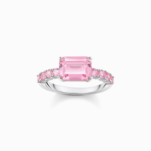 Thomas Sabo Sterling Silver Solitärring mit pinkfarbenen Steinen Silber TR2451-051-9 bei Juwelier Kröpfl