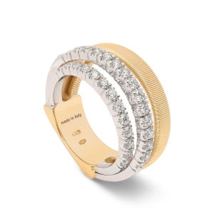 Marco Bicego Masai Vierreihiger Ring aus Gelbgold mit 18 Karat und 2 Diamantpavé-Bändern AG363_B1_YW_M5 bei Juwelier Kröpfl