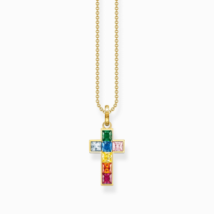 Thomas Sabo Rainbow Heritage Kette Kreuz mit bunten Steinen vergoldet KE2166-996-7 bei Juwelier Kröpfl