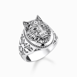 Thomas Sabo Sterling Silver Siegelring Wolf mit Steinen Silber geschwärzt TR2452-643-21 bei Juwelier Kröpfl