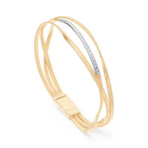 Marco Bicego Marrakech Dreireihiges halbstarres Armband aus Gelbgold mit Diamant-Baguette SG39-B_YW_M5 bei Juwelier Kröpfl