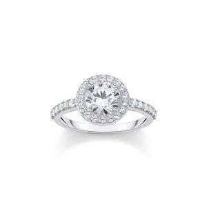 Thomas Sabo Essentials Halo-Ring mit weißem Stein im Brillantschliff Silber TR2475-051-14 bei Juwelier Kröpfl