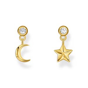 Thomas Sabo Essentials Ohrstecker mit Mond- und Stern-Anhänger und weißen Steinen vergoldet H2293-414-14 bei Juwelier Kröpfl