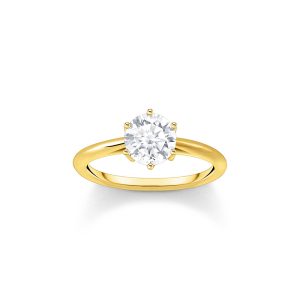 Thomas Sabo Essentials Ring mit weißem Stein im Brillantschliff vergoldet TR2474-414-14 bei Juwelier Kröpfl