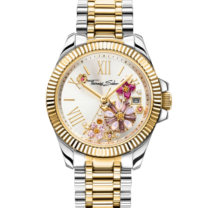 Thomas Sabo Damenuhr Blumen aus rosafarbenen Steinen bicolor WA0382-291-201 bei Juwelier Kröpfl