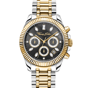 Thomas Sabo Uhr Divine Chrono mit Zifferblatt in Schwarz gelbgoldfarben WA0398-291-201 bei Juwelier Kröpfl